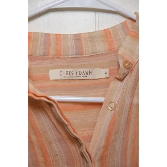 Christy Dawn Riley Maxi Coverup Dress In Salmon Stripe XS Bohemian Beach Gauze - Picture 4 of 16